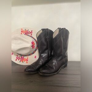 Laredo Black Leather Roper Cowboy Boots Womens Size 7 1/2 M style 6905 EUC